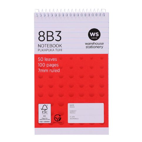WS Exercise Book 8B3 7mm Ruled 50 Leaf Wiro Red