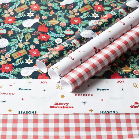 Wonderland Fun Festive Gift Wrap 3 Pack 60gsm 70cm x 3m Assorted 3 Pack