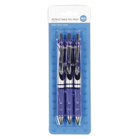 WS Retractable Metal Barrel Gel Pen Blue Blue Mid 3 Pack