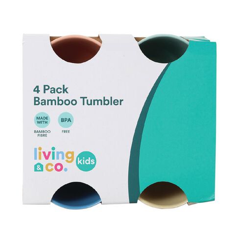Living & Co Kids Bamboo Tumbler 4 Pack Multi-Coloured 330ml