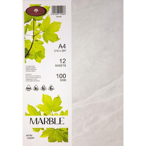 Direct Paper Marble Paper 100gsm White A4 12 Pack