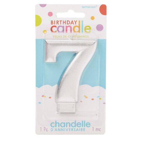 Candle Metallic Numeral #7 Silver