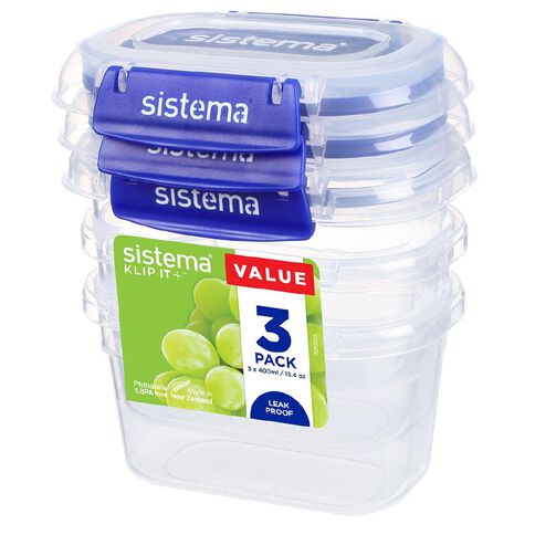 Sistema Klip It Plus Rectangle Container 3 Pack Assorted 400ml