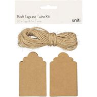 Uniti Tags and Twine Kit Kraft 20 Pack