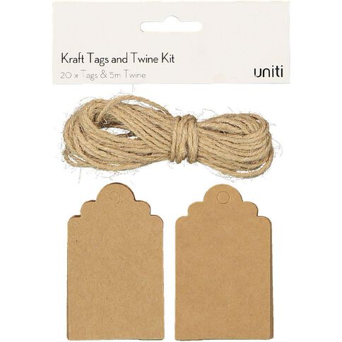 Uniti Tags and Twine Kit Kraft 20 Pack