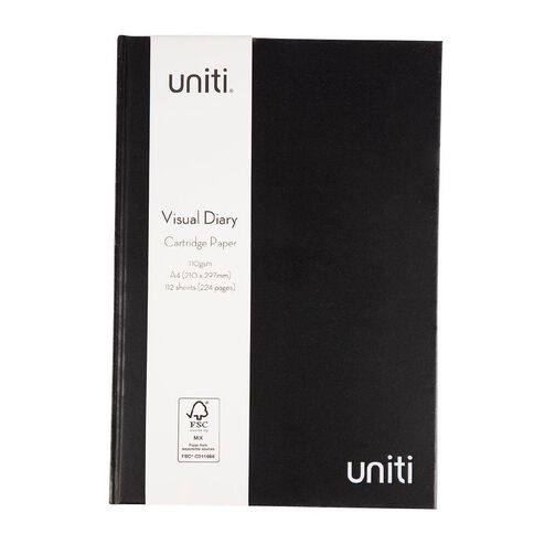 Uniti Visual Diary Hardback 110gsm 112 Sheets Black A4