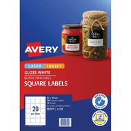 Avery Gloss Square Labels 200 Labels White 45mm x 45mm