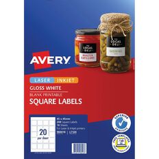 Avery Gloss Square Labels 200 Labels White 45mm x 45mm