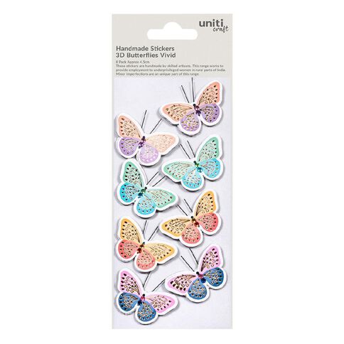 3D Handmade Embellishment Vivid Butterflies 8pc Little B