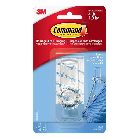 Command Clear Crystal Hook Large 1 Hook and 2 Strips Pack