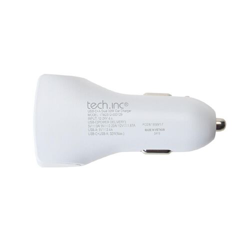 Tech.Inc USB-C + A 32W PD Dual Car Charger White
