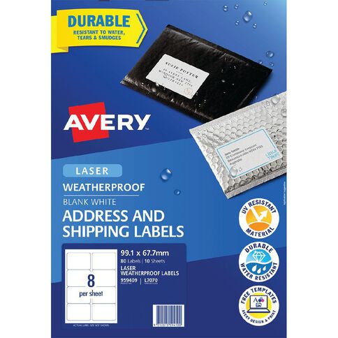 Avery WeatherProof Shipping Labels Laser Printers 99.1x67.7mm ...