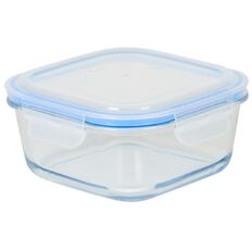 Living & Co Square Glass Storage with Clip On Lid 780ml Clear