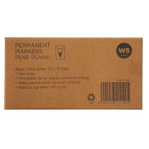 WS Permanent Marker Fine Black 10 Pack