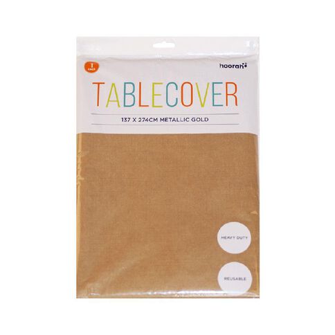Hoorah Heavy Duty Reusable Tablecover Metallic 137cm x 274cm Gold