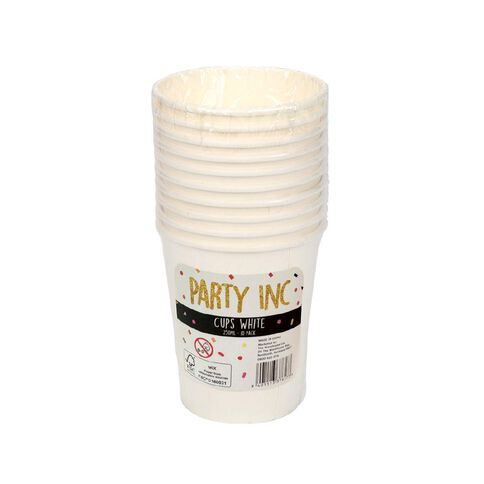 Party Inc Cups 250ml White 10 Pack