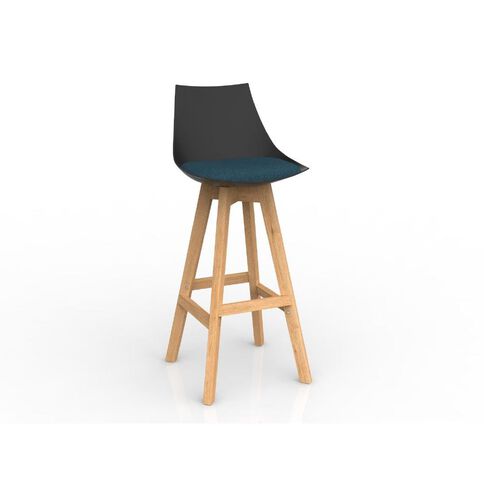 Luna Black Deep Oak Base Barstool Blue Mid