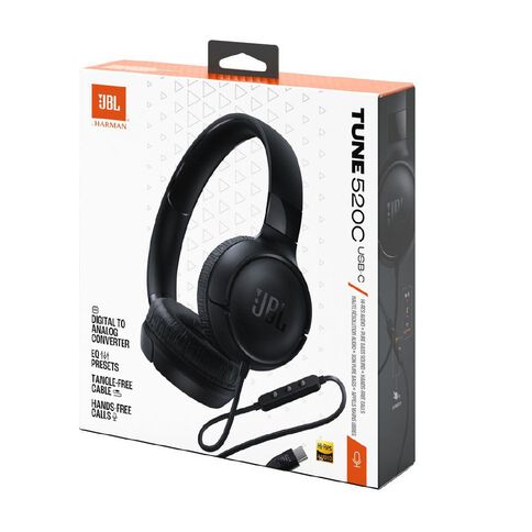 JBL Tune 520C USB-C Wired On-Ear Headphones Black