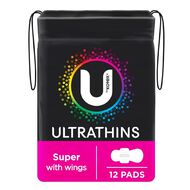 U By Kotex Ultra-thin Super Wings Pads 12 Pack