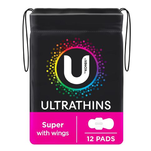 U By Kotex Ultra-thin Super Wings Pads 12 Pack