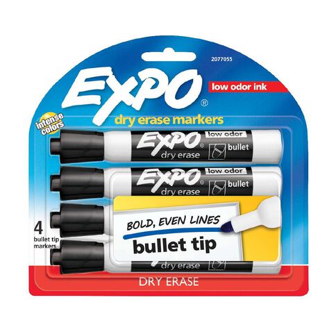 Expo Dry Erase Whiteboard Marker Bullet Tip 4 Pack Black