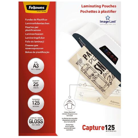 Fellowes Laminating Pouches A3 125 Micron 25 Pack