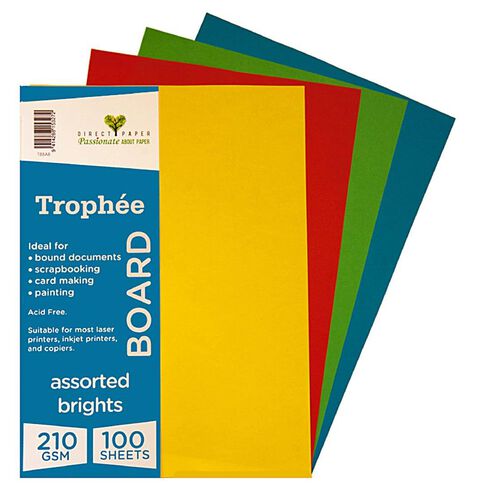 Trophee Board 210gsm 100 Pack Brights Assorted A4