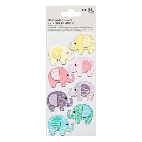 3D Embellishments Crackled Elephant 8Pc Little Birdie