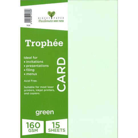Trophee Card 160gsm 15 Pack Green A4