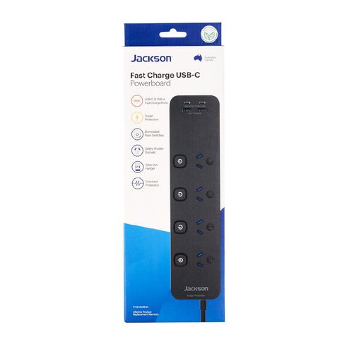 Jackson Fast Charge USB-C Powerboard - Switched 4 Outlet