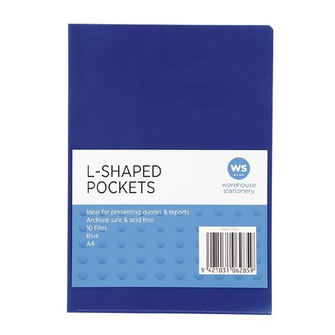 WS L-Shaped Pockets 10 Pack Blue Mid A4
