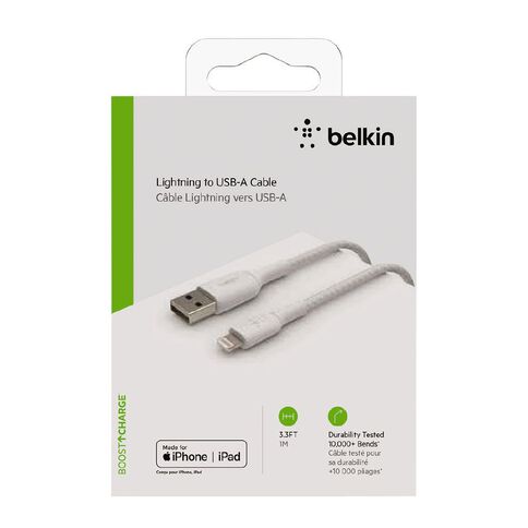 Belkin BoostCharge Lightning to USB-A Braided Cable 1M White