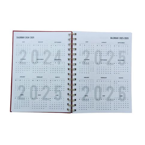 WS 2024/2025 Spiral Mid Year Diary Week To View Red A5
