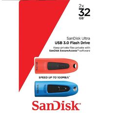 Sandisk Ultra USB 3.0 Flash Drive Dual Pack - 32GB Red/Blue