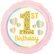 Anagram Girl 1st Birthday Pink & Gold Foil Balloon Standard 17in