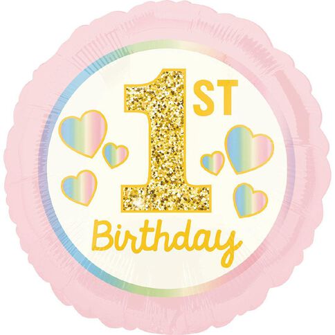 Anagram Girl 1st Birthday Pink & Gold Foil Balloon Standard 17in