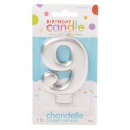 Candle Metallic Numeral #9 Silver