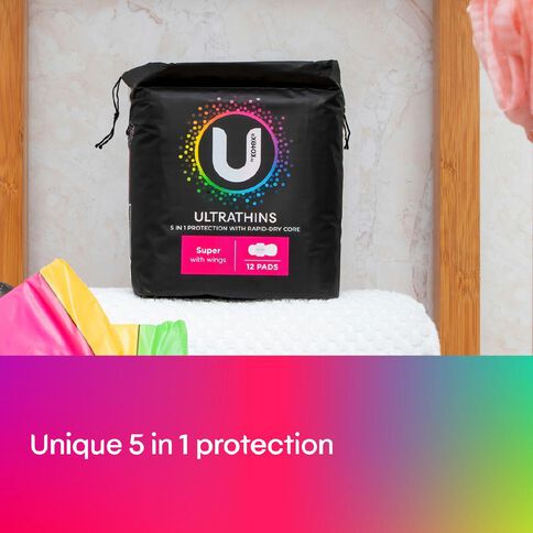 U By Kotex Ultra-thin Super Wings Pads 12 Pack