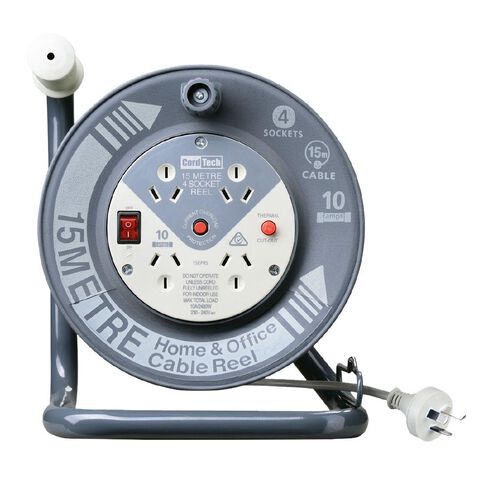CordTech Cable Reel 15m With 4 Outlets Orange
