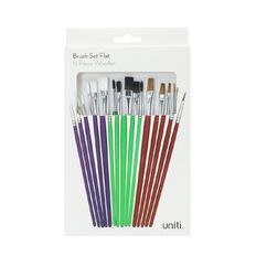 Uniti Wooden Flat Brush Set 15 Piece