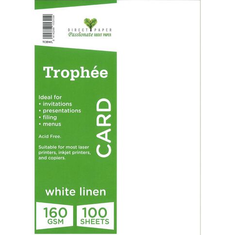 Trophee Card 160gsm 100 Pack Linen White A4