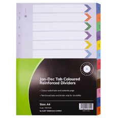 Office Supply Co Jan-Dec Tab Coloured Refinforced  Dividers