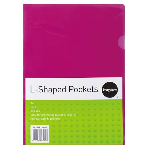 WS L-Shaped Pockets 10 Pack Pink A4