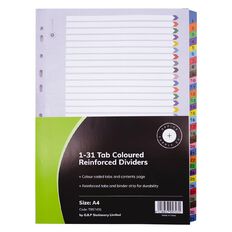 Office Supply Co 1-31 Tab Coloured Manilla Dividers