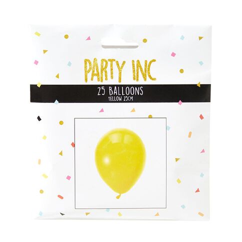 Party Inc Balloons Solid Colour Yellow 25cm 25 Pack