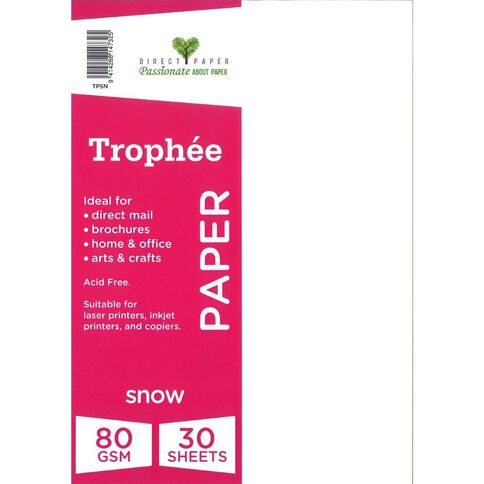 Trophee Paper 80gsm Snow White A4 30 Pack