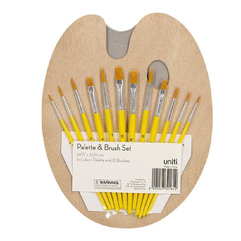 Uniti Wooden Palette & Brush Set 12 Pack Natural
