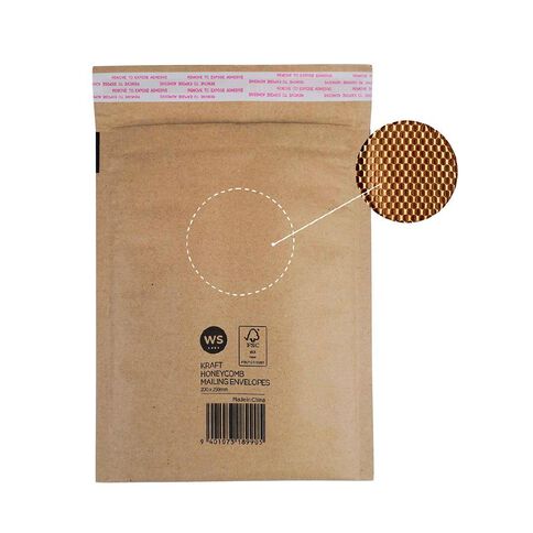 WS Kraft Honeycomb Mailing Envelopes 8in x 10in 70gsm