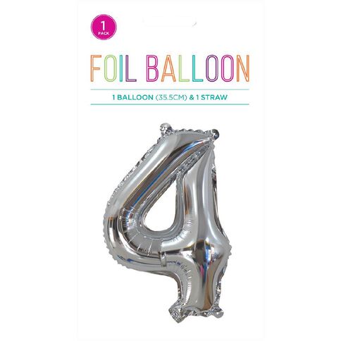 Hoorah Foil Balloon #4 Silver 35cm