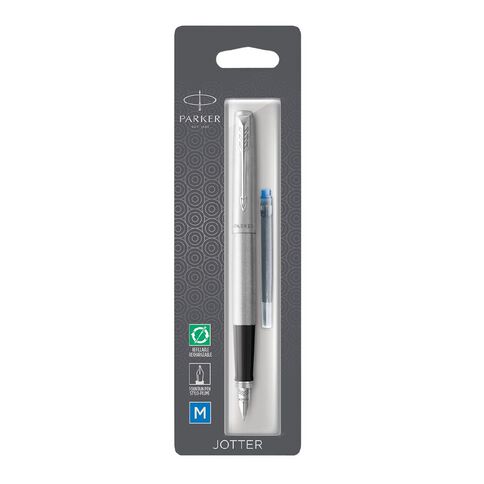 Parker Jotter Stainless Steel Trim Fountain Pen Blue Ink Blue